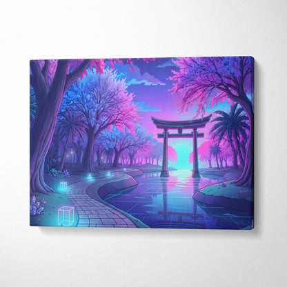 Neon Vaporwave Forest Canvas - Vaporwave Neon Purple Living Room Retro Dreamy Neon Mood Vaporwave City Canvas Art