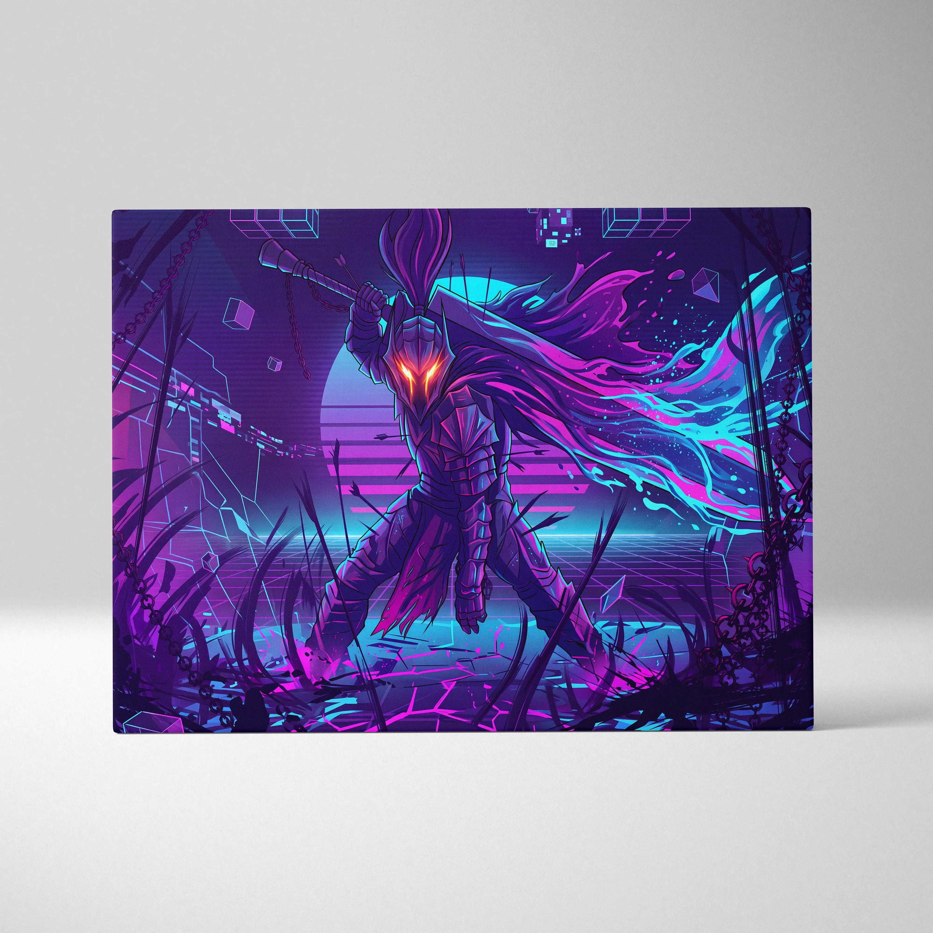 Neon Dragon Vaporwave Canvas - Neon Dragon Purple Blue Pink Cyan Living Room Vaporwave Dreamy Mood Cyberpunk Canvas