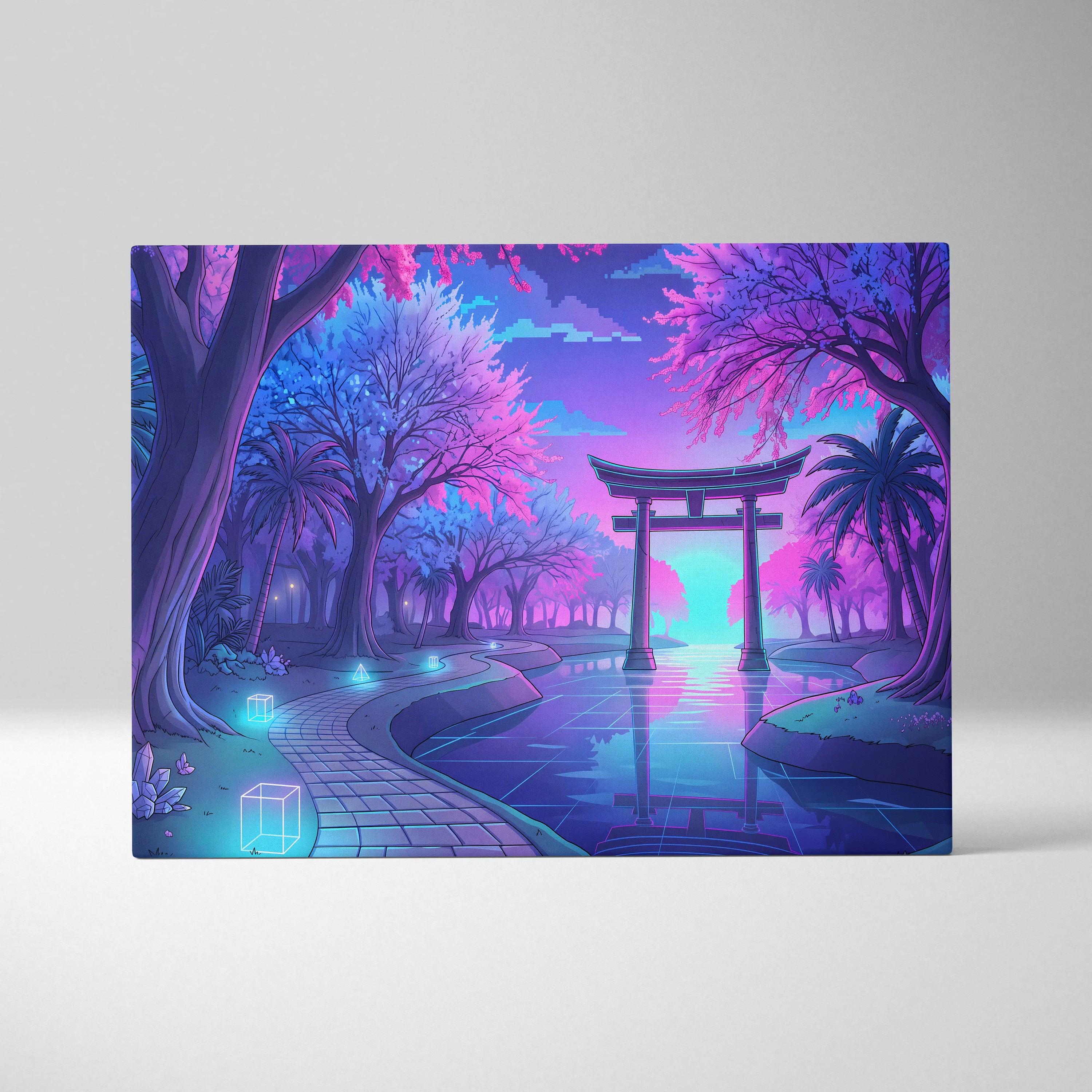 Neon Vaporwave Forest Canvas - Vaporwave Neon Purple Living Room Retro Dreamy Neon Mood Vaporwave City Canvas Art
