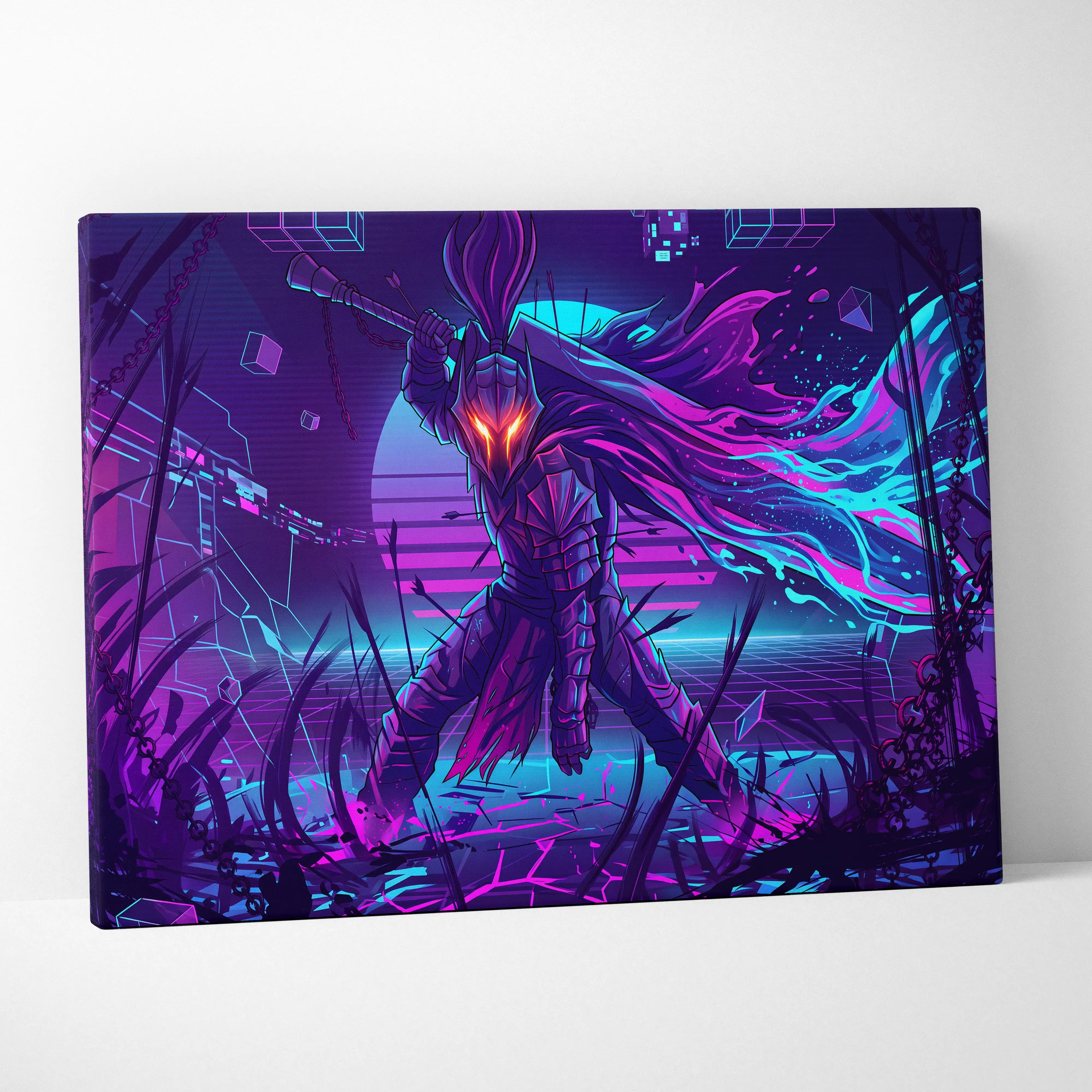 Neon Dragon Vaporwave Canvas - Neon Dragon Purple Blue Pink Cyan Living Room Vaporwave Dreamy Mood Cyberpunk Canvas