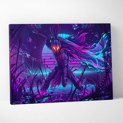 Neon Dragon Vaporwave Canvas - Neon Dragon Purple Blue Pink Cyan Living Room Vaporwave Dreamy Mood Cyberpunk Canvas