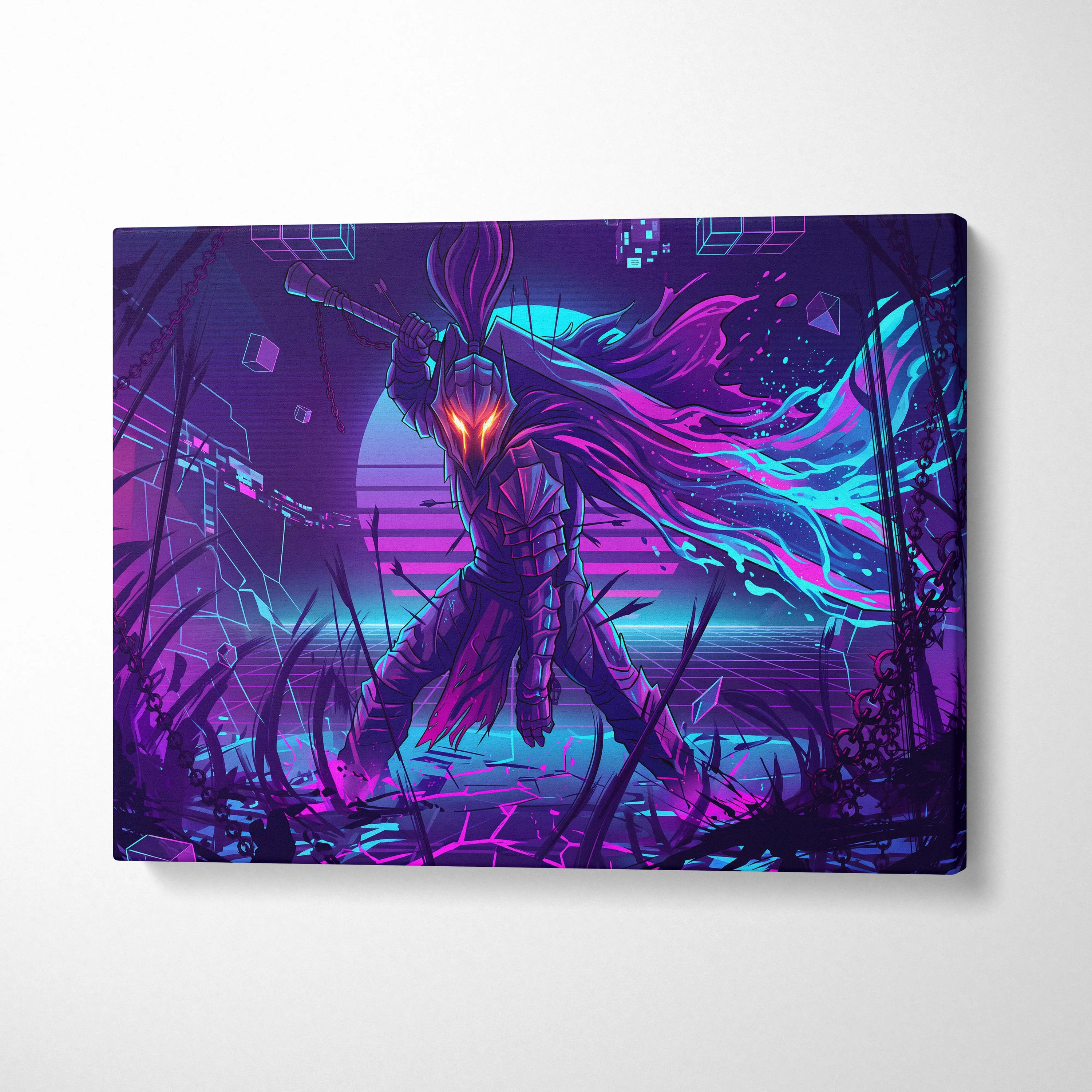Neon Dragon Vaporwave Canvas - Neon Dragon Purple Blue Pink Cyan Living Room Vaporwave Dreamy Mood Cyberpunk Canvas