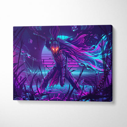 Neon Dragon Vaporwave Canvas - Neon Dragon Purple Blue Pink Cyan Living Room Vaporwave Dreamy Mood Cyberpunk Canvas