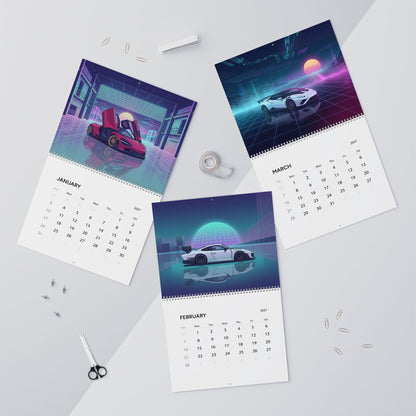 2027 Supercar Vaporwave Art Calendar – Luxury Exotic Cars & Retro Futuristic Neon Artwork