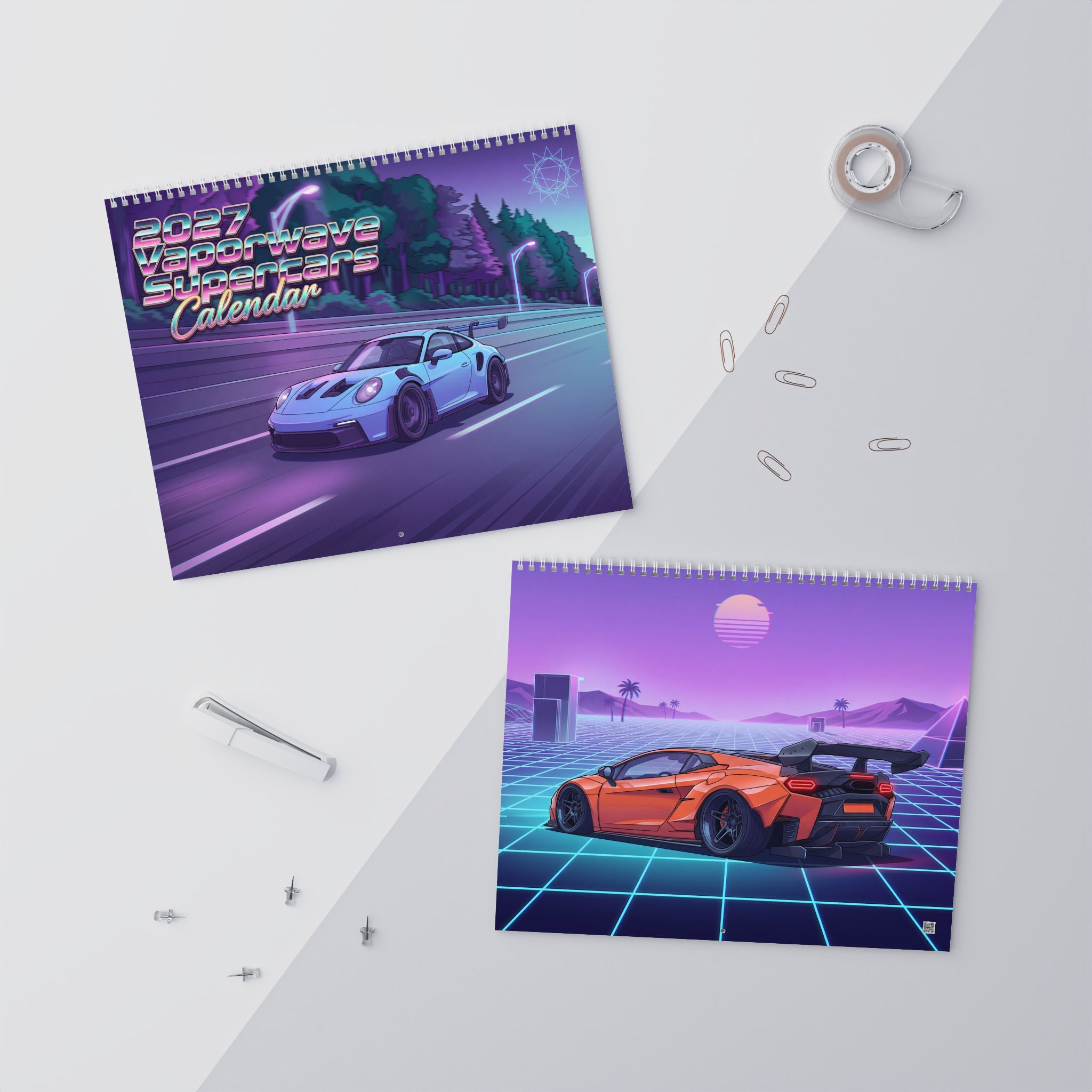 2027 Luxury Supercar Vaporwave Calendar – Exotic Performance Cars & Neon Dreamscape Artwork
