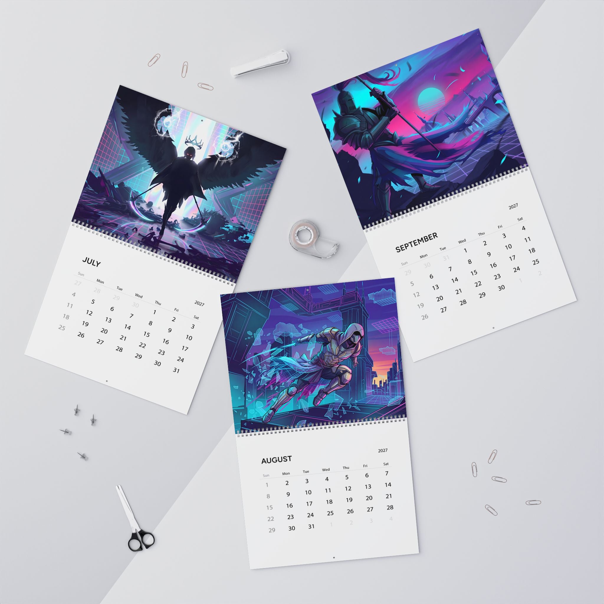 2027 Fantasy Art Wall Calendar – Neon Vaporwave & Retro Futuristic Artwork