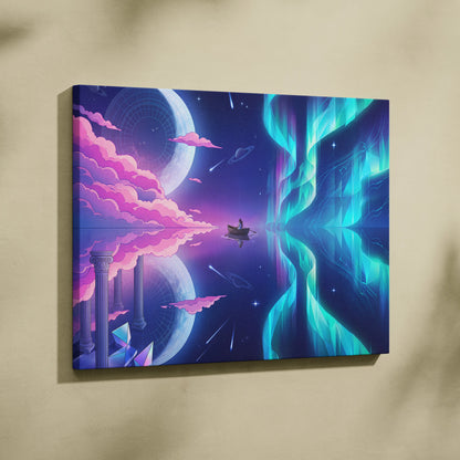 Neon Vaporwave Canvas Odyssey - Surreal Neon Pink Cyan Living Room Vaporwave Dreamy Mood Retro Futurism Canvas Print