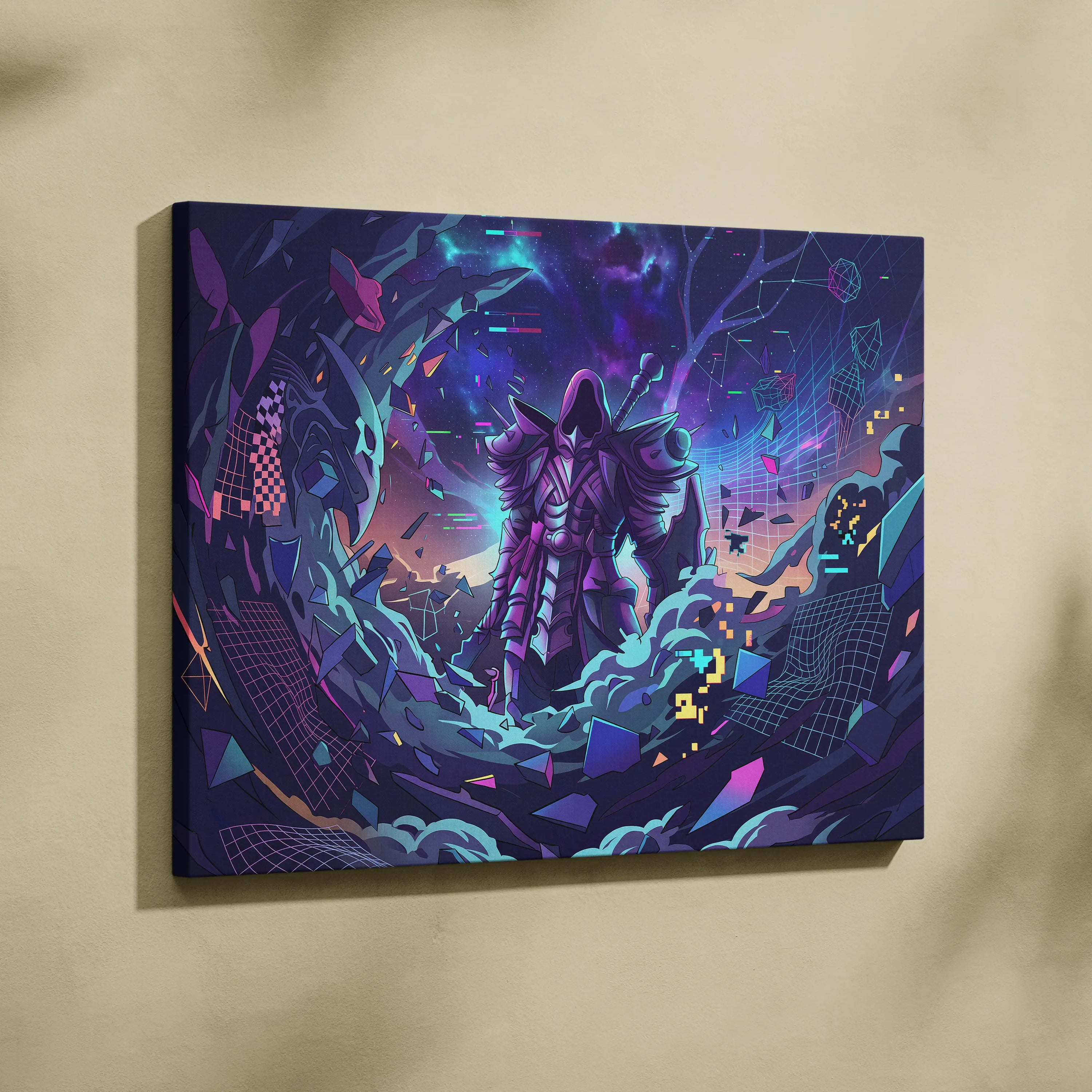 Vaporwave Neon Fantasy Canvas - Vaporwave Fantasy Neon Purple Pink Cyan Living Room Modern Dreamy Mood Wall Art Canvas