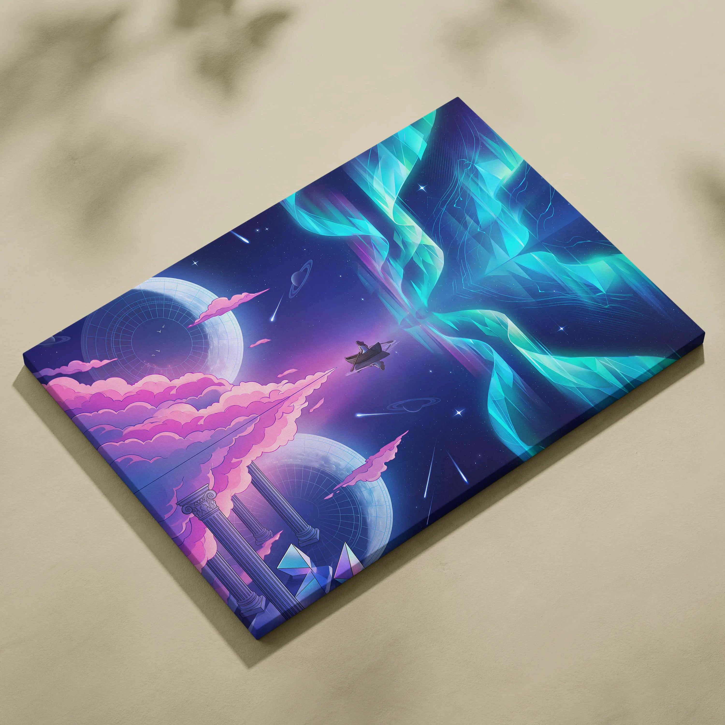 Neon Vaporwave Canvas Odyssey - Surreal Neon Pink Cyan Living Room Vaporwave Dreamy Mood Retro Futurism Canvas Print