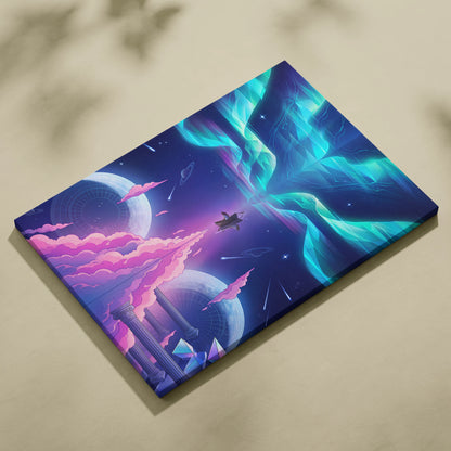Neon Vaporwave Canvas Odyssey - Surreal Neon Pink Cyan Living Room Vaporwave Dreamy Mood Retro Futurism Canvas Print