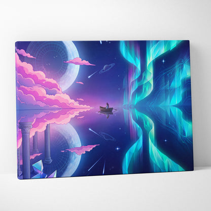 Neon Vaporwave Canvas Odyssey - Surreal Neon Pink Cyan Living Room Vaporwave Dreamy Mood Retro Futurism Canvas Print
