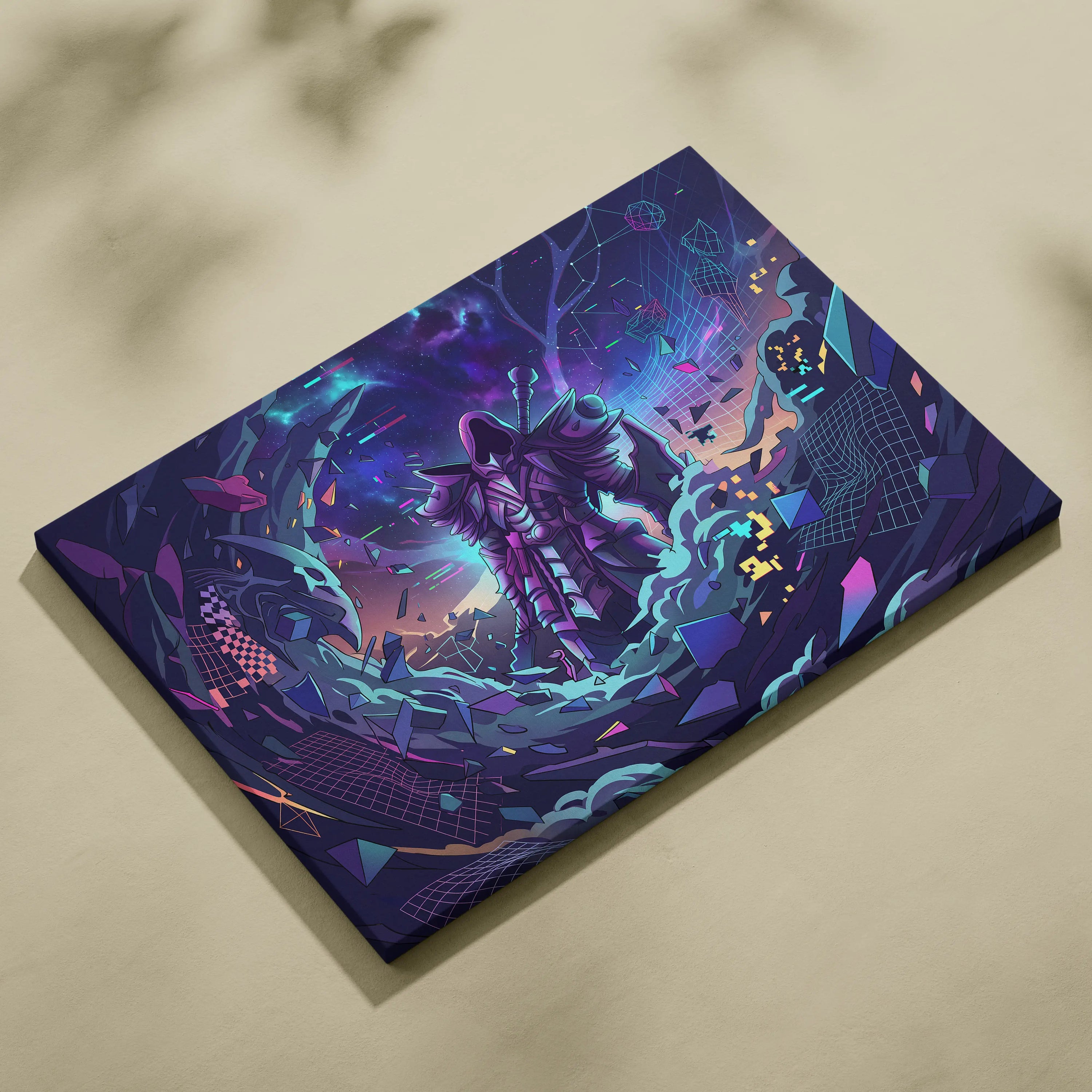 Vaporwave Neon Fantasy Canvas - Vaporwave Fantasy Neon Purple Pink Cyan Living Room Modern Dreamy Mood Wall Art Canvas