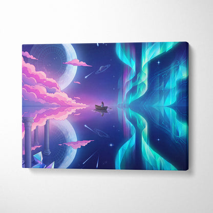 Neon Vaporwave Canvas Odyssey - Surreal Neon Pink Cyan Living Room Vaporwave Dreamy Mood Retro Futurism Canvas Print