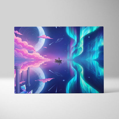 Neon Vaporwave Canvas Odyssey - Surreal Neon Pink Cyan Living Room Vaporwave Dreamy Mood Retro Futurism Canvas Print
