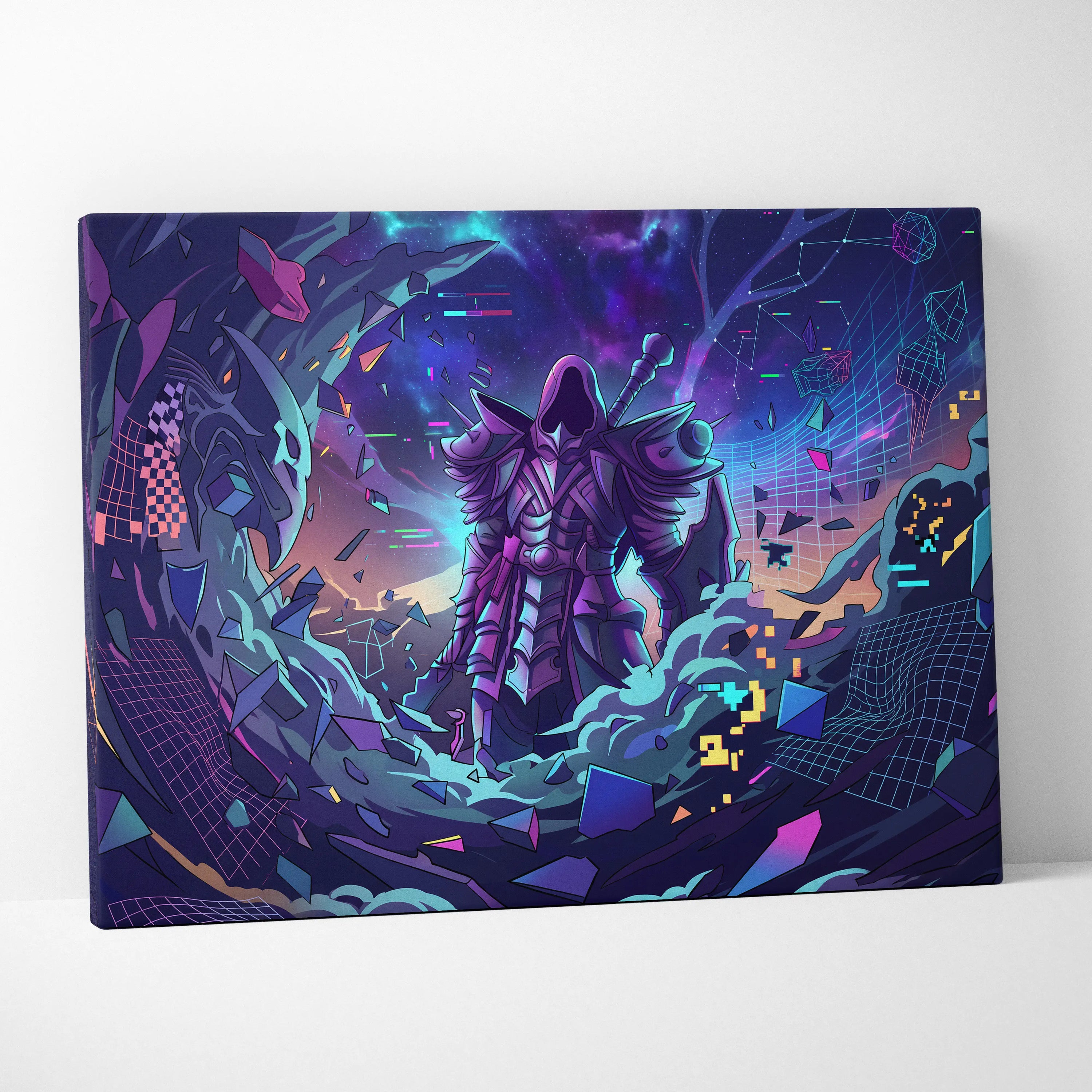 Vaporwave Neon Fantasy Canvas - Vaporwave Fantasy Neon Purple Pink Cyan Living Room Modern Dreamy Mood Wall Art Canvas
