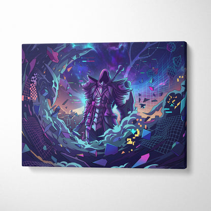Vaporwave Neon Fantasy Canvas - Vaporwave Fantasy Neon Purple Pink Cyan Living Room Modern Dreamy Mood Wall Art Canvas
