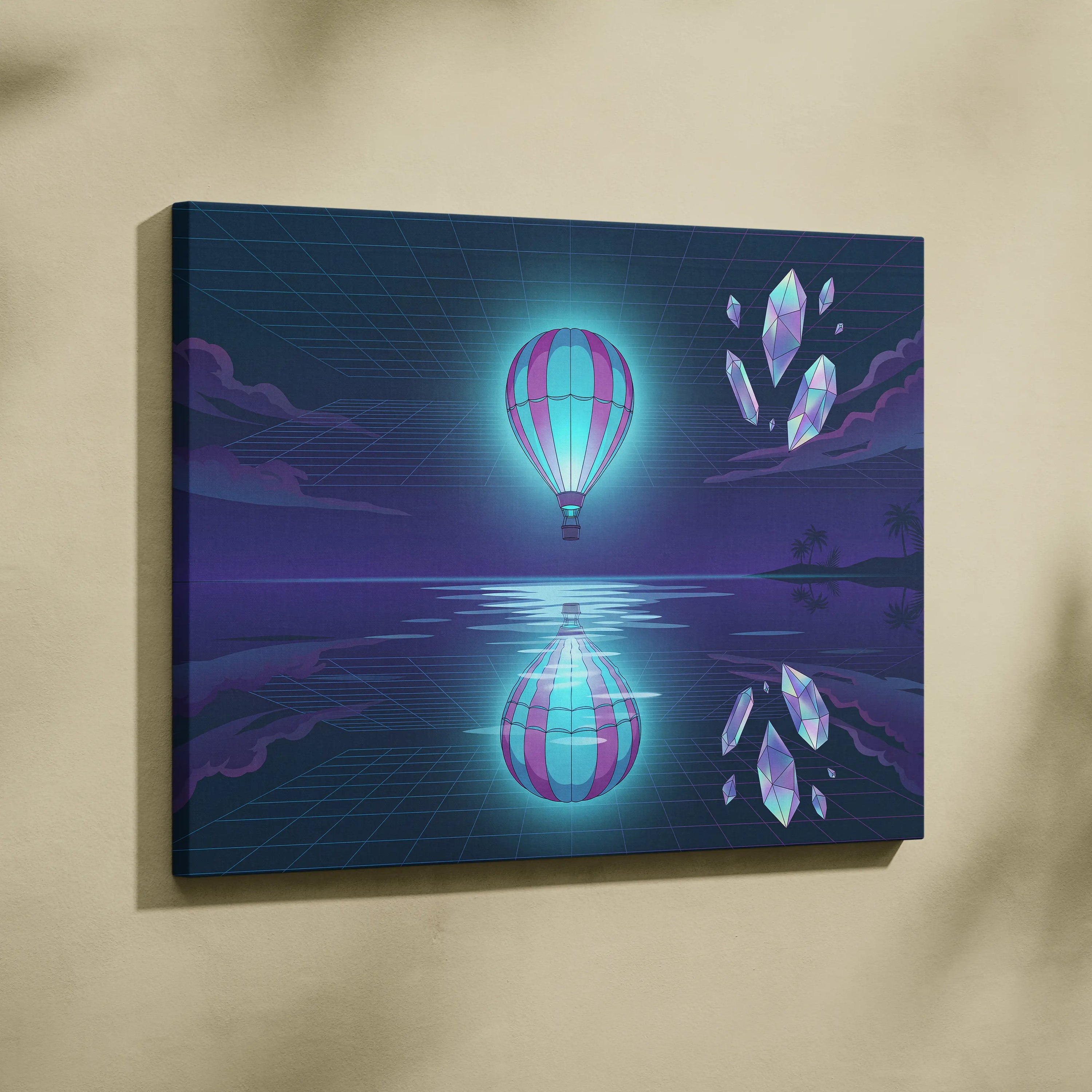 Neon Vaporwave Balloon Canvas - Vaporwave Balloon Blue Pink Living Room Futurism Dreamy Mood Modern Wall Art Canvas