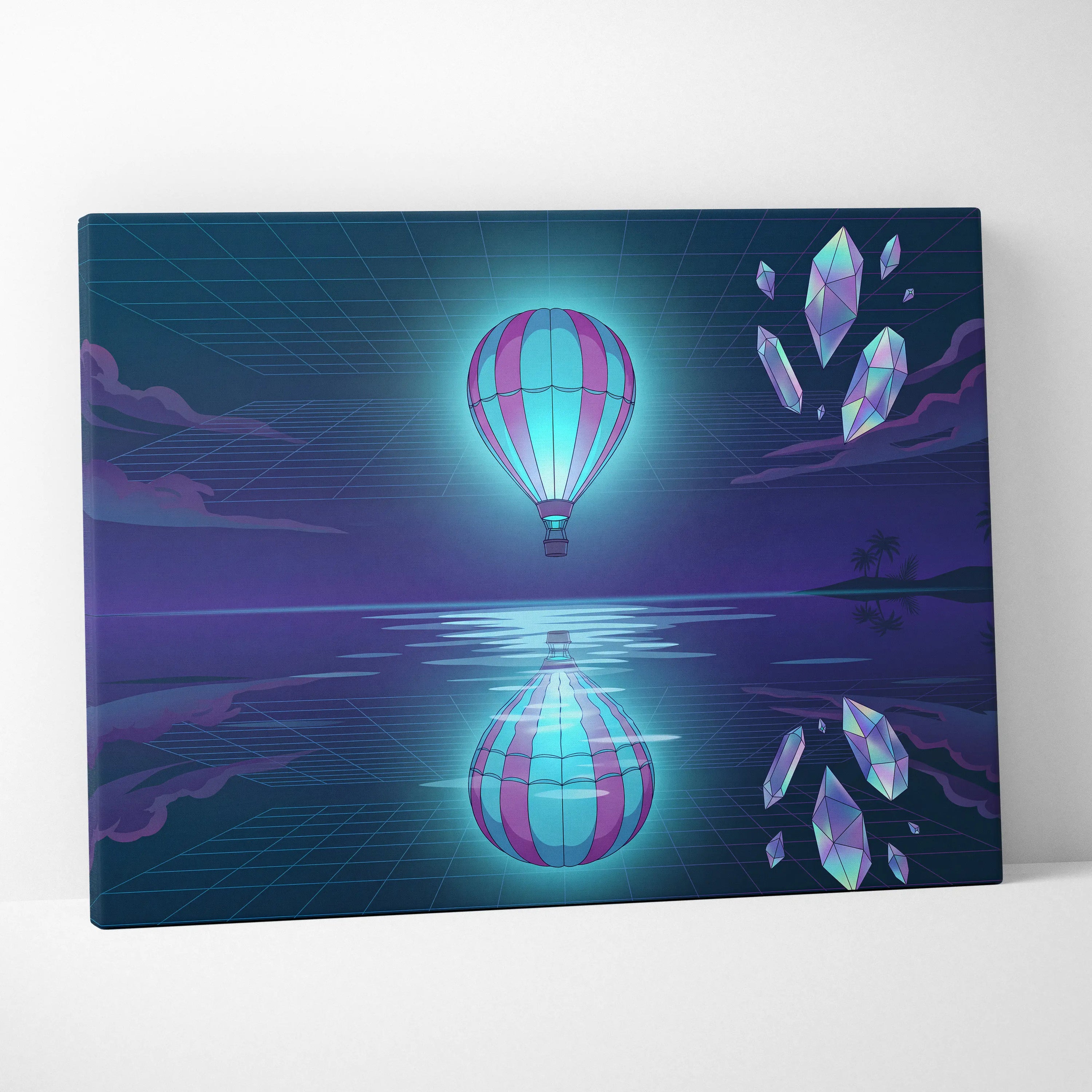 Neon Vaporwave Balloon Canvas - Vaporwave Balloon Blue Pink Living Room Futurism Dreamy Mood Modern Wall Art Canvas