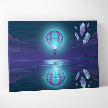 Neon Vaporwave Balloon Canvas - Vaporwave Balloon Blue Pink Living Room Futurism Dreamy Mood Modern Wall Art Canvas