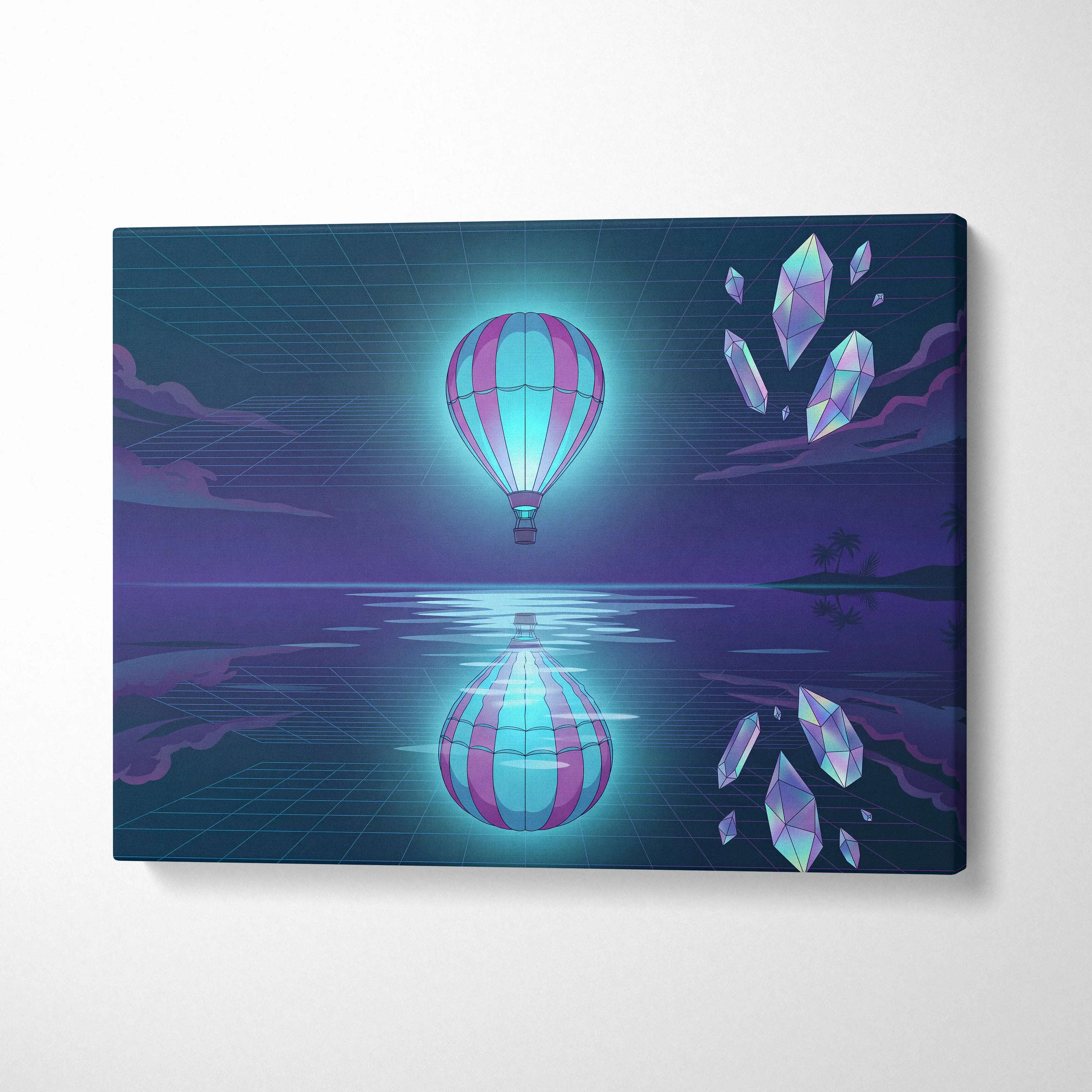 Neon Vaporwave Balloon Canvas - Vaporwave Balloon Blue Pink Living Room Futurism Dreamy Mood Modern Wall Art Canvas