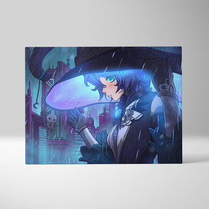 Neon Vaporwave Dream Portrait - Girl Neon Blues Purple, Bedroom Decor, Vaporwave Dream Mood, Retro Futurism Canvas