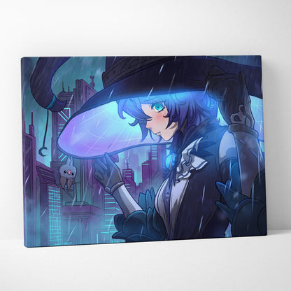 Neon Vaporwave Dream Portrait - Girl Neon Blues Purple, Bedroom Decor, Vaporwave Dream Mood, Retro Futurism Canvas