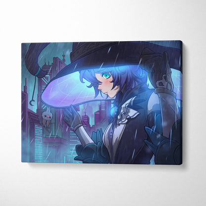 Neon Vaporwave Dream Portrait - Girl Neon Blues Purple, Bedroom Decor, Vaporwave Dream Mood, Retro Futurism Canvas