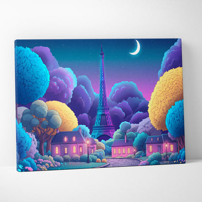 Neon Vaporwave Paris Canvas - Vaporwave Cityscape Neon Blues Pink Living Room Retro Futurism Dreamy Mood Canvas Print
