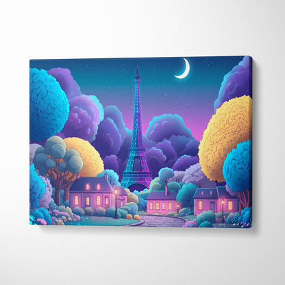 Neon Vaporwave Paris Canvas - Vaporwave Cityscape Neon Blues Pink Living Room Retro Futurism Dreamy Mood Canvas Print