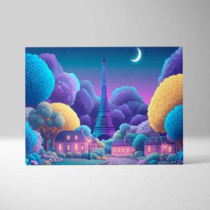 Neon Vaporwave Paris Canvas - Vaporwave Cityscape Neon Blues Pink Living Room Retro Futurism Dreamy Mood Canvas Print