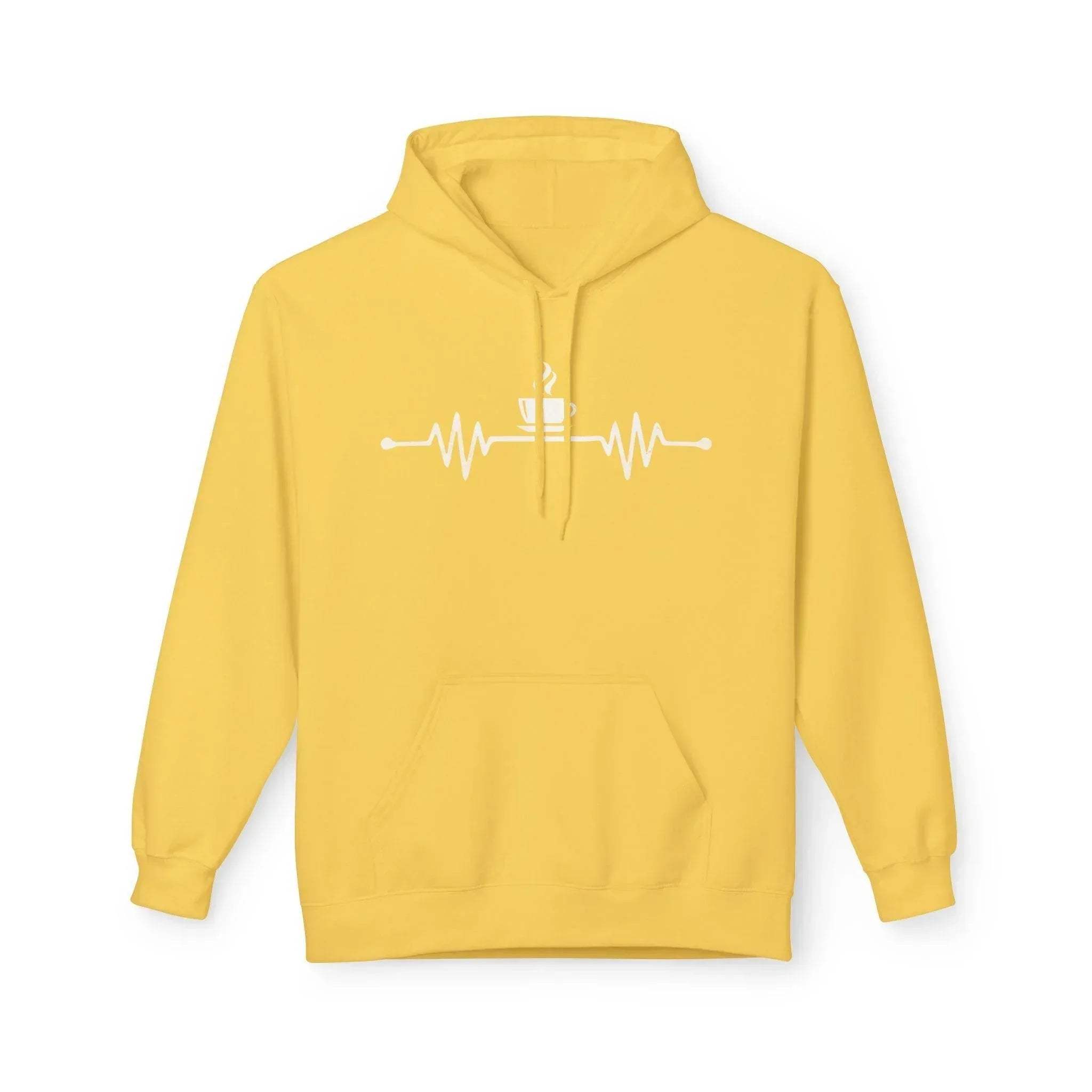 Cozy Coffee Lover's Fleece Hoodie – Heartbeat Design for Ultimate Comfort