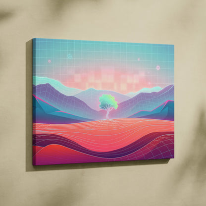 Neon Vaporwave Sunset Canvas - Vaporwave Canvas Pink Teal Sunset Living Room Retro Dreamy Mood Neon Glow Decor Wall Art