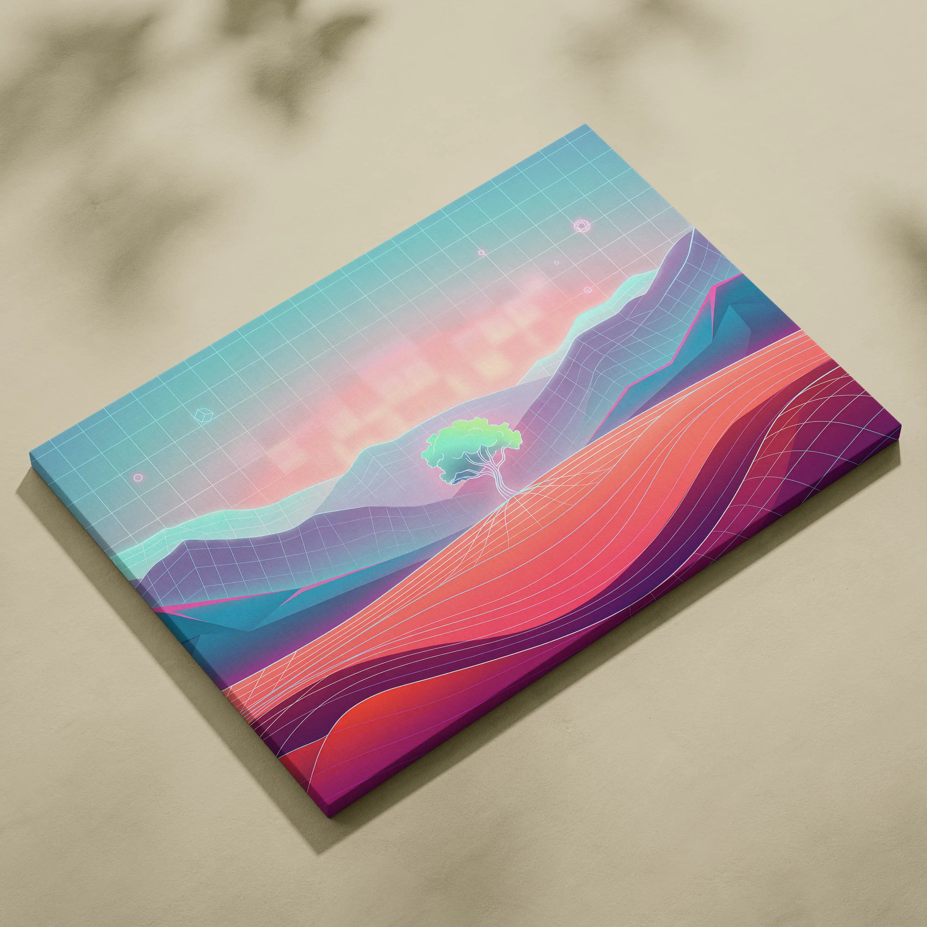 Neon Vaporwave Sunset Canvas - Vaporwave Canvas Pink Teal Sunset Living Room Retro Dreamy Mood Neon Glow Decor Wall Art