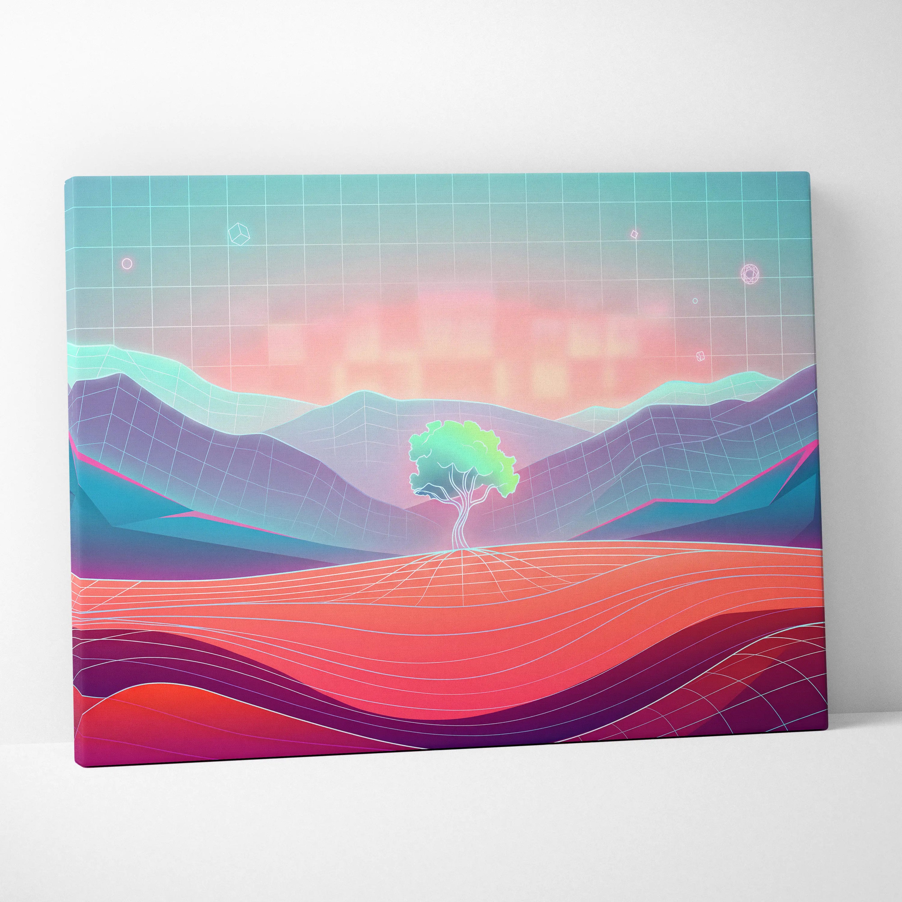Neon Vaporwave Sunset Canvas - Vaporwave Canvas Pink Teal Sunset Living Room Retro Dreamy Mood Neon Glow Decor Wall Art