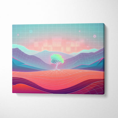 Neon Vaporwave Sunset Canvas - Vaporwave Canvas Pink Teal Sunset Living Room Retro Dreamy Mood Neon Glow Decor Wall Art