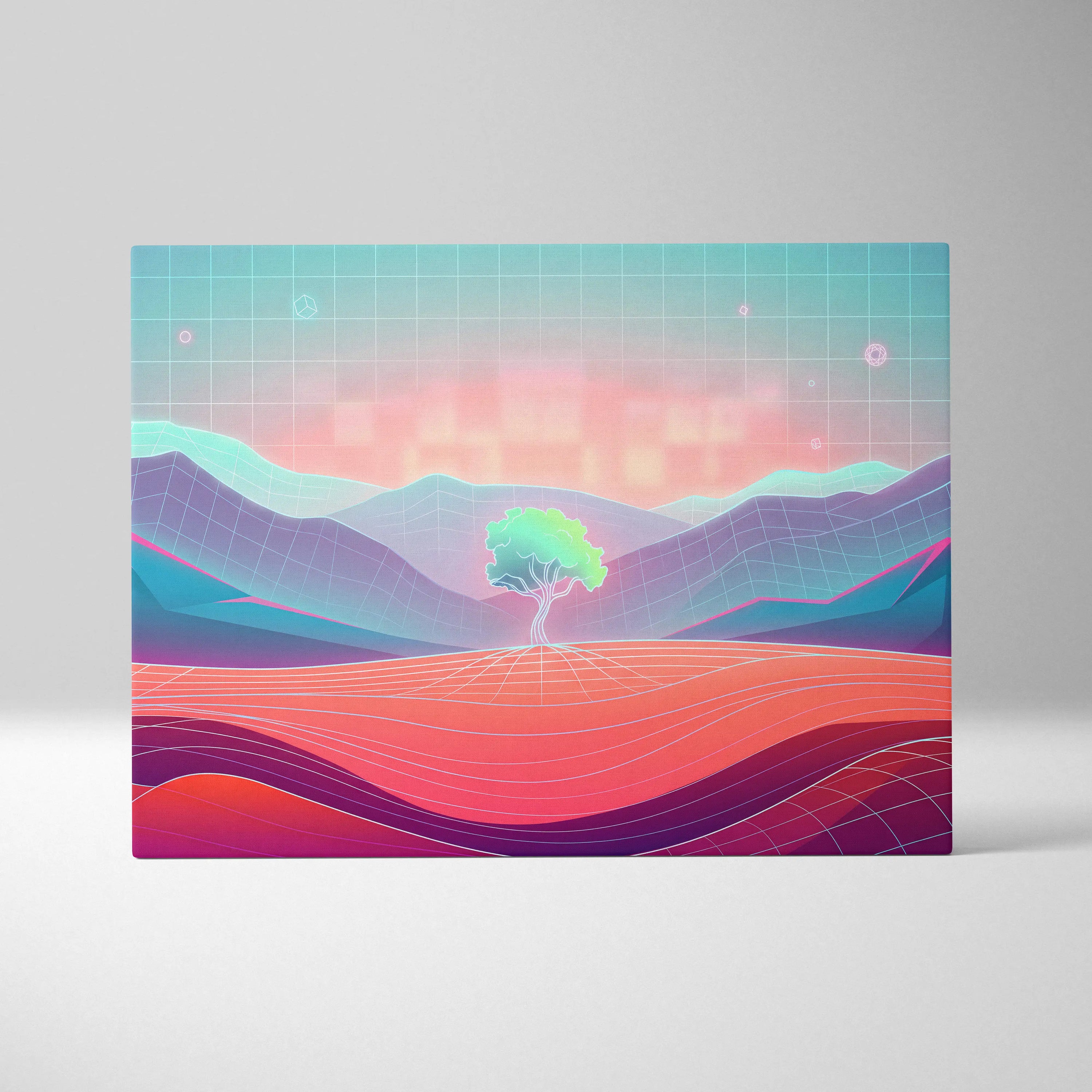 Neon Vaporwave Sunset Canvas - Vaporwave Canvas Pink Teal Sunset Living Room Retro Dreamy Mood Neon Glow Decor Wall Art