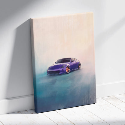 Nissan 350z inspired purple jdm sports car canvas painting with gradient background wall art print