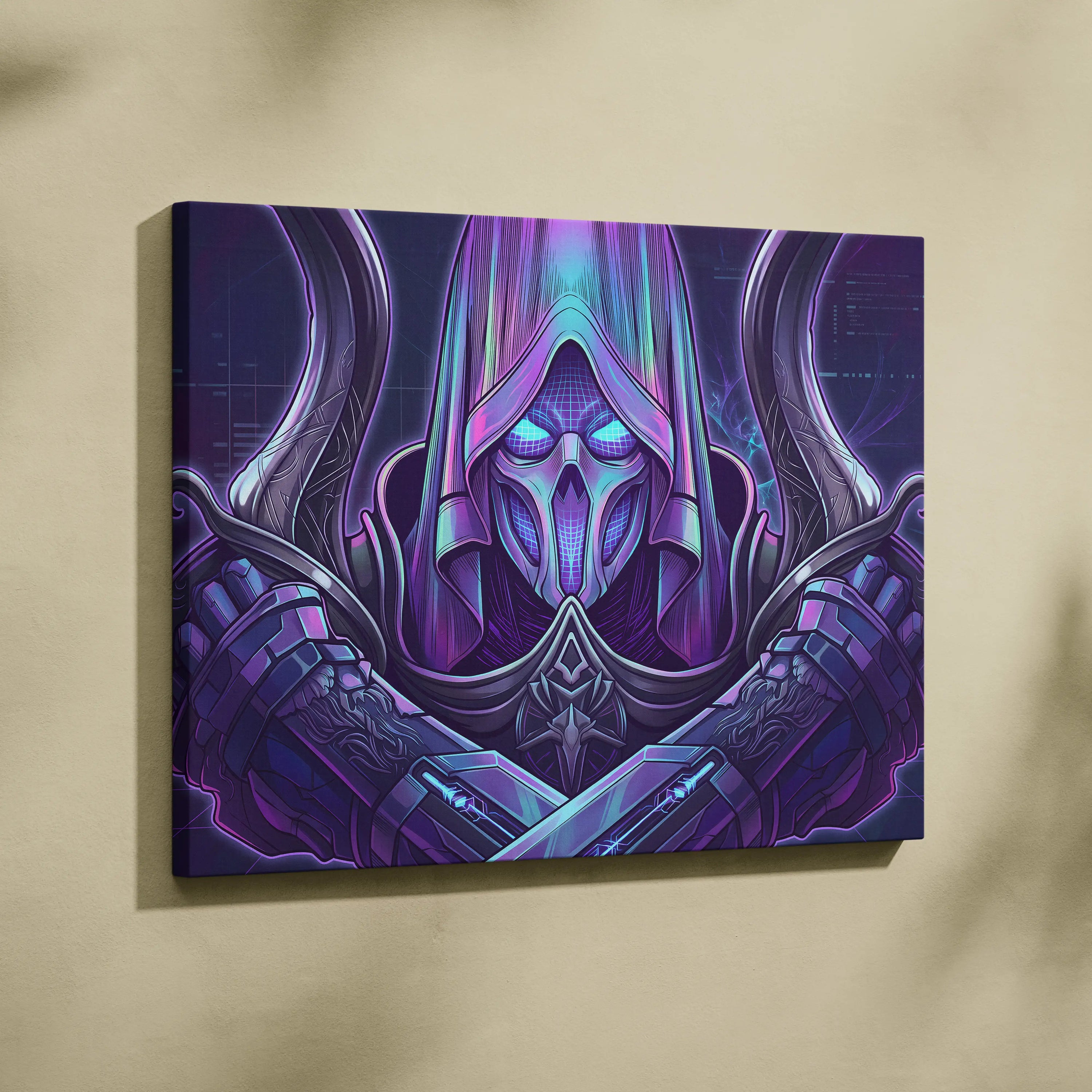 Vaporwave Neon Mystic Canvas - Vaporwave Fantasy Portrait Neon Purple Cyan For Living Room Mystic Neon Mood Cyberpunk