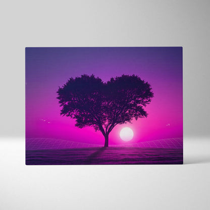 Neon Sunset Vaporwave Canvas - Tree Silhouette Purple Pink Living Vaporwave Dreamy Nostalgic Retro-Futurism Canvas