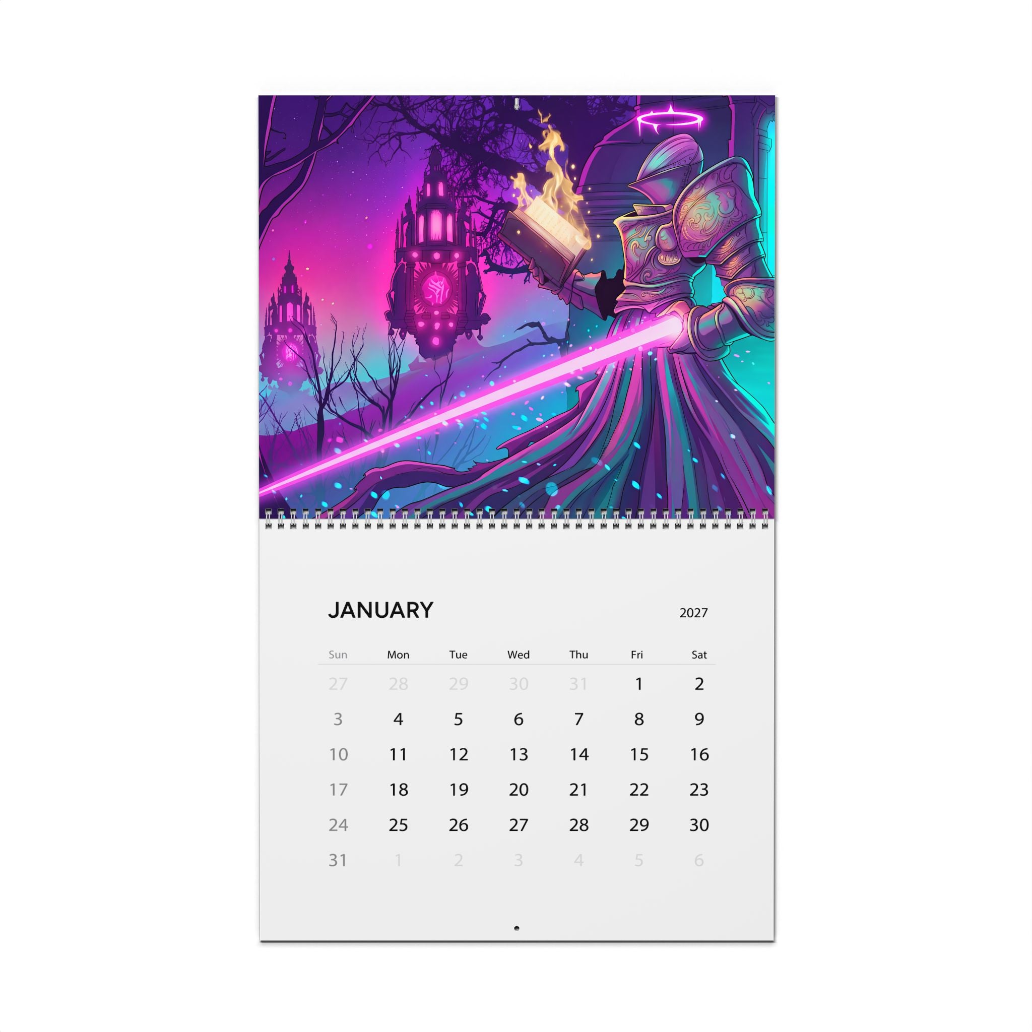 2027 Fantasy Art Wall Calendar – Neon Vaporwave & Retro Futuristic Artwork