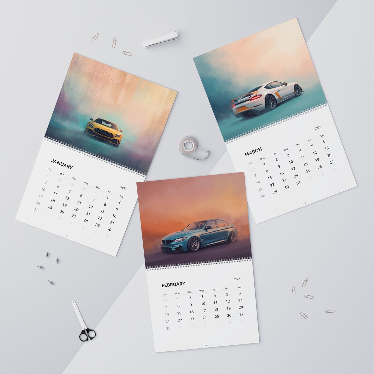 2027 Euro Car Artwork Calendar | European Sports Car Wall Calendar