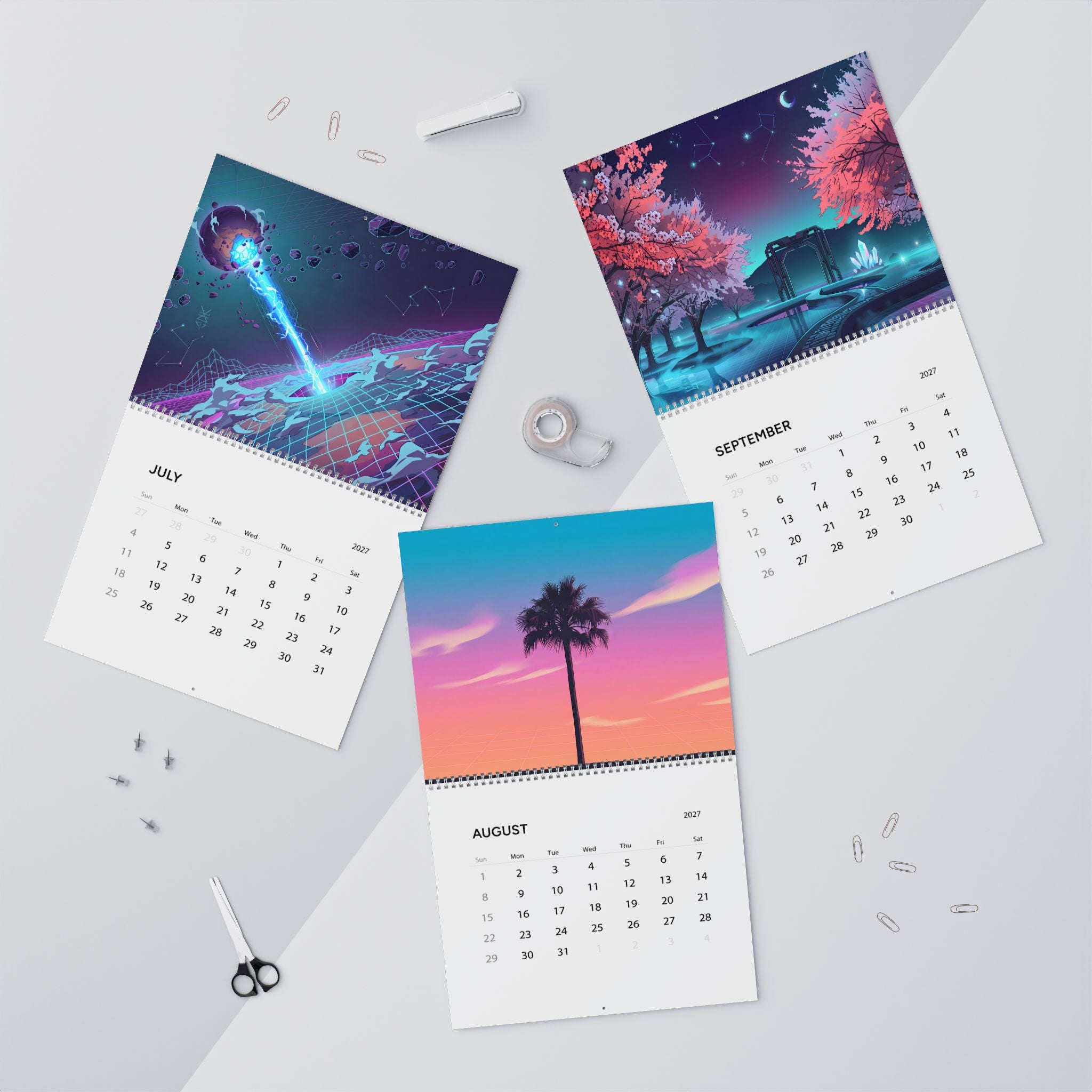 2027 Vaporwave Artwork Wall Calendar – Neon Dreamscape & Retro Digital Art
