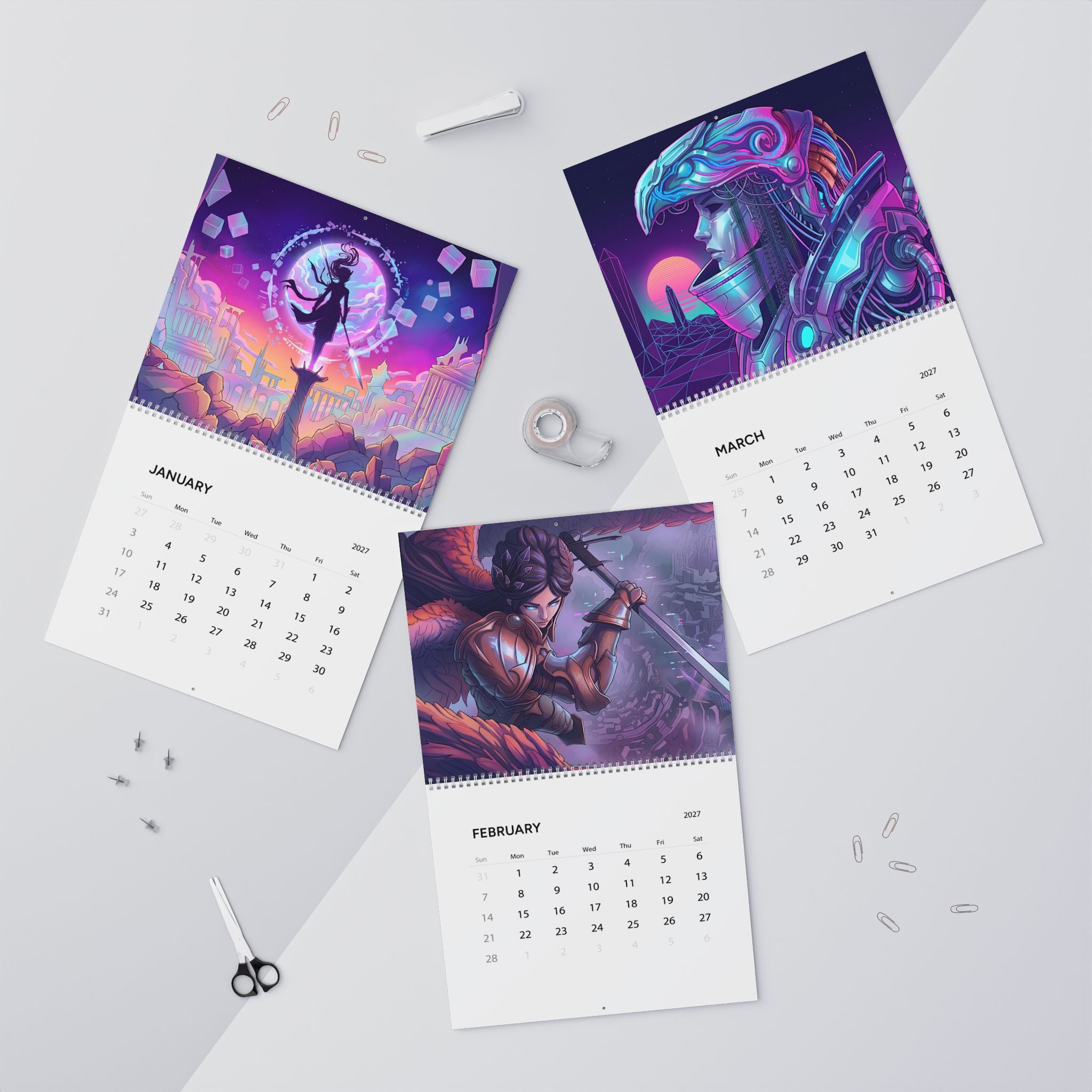 2027 Neon Fantasy Artwork Calendar – Vaporwave Inspired Retro Futuristic Art