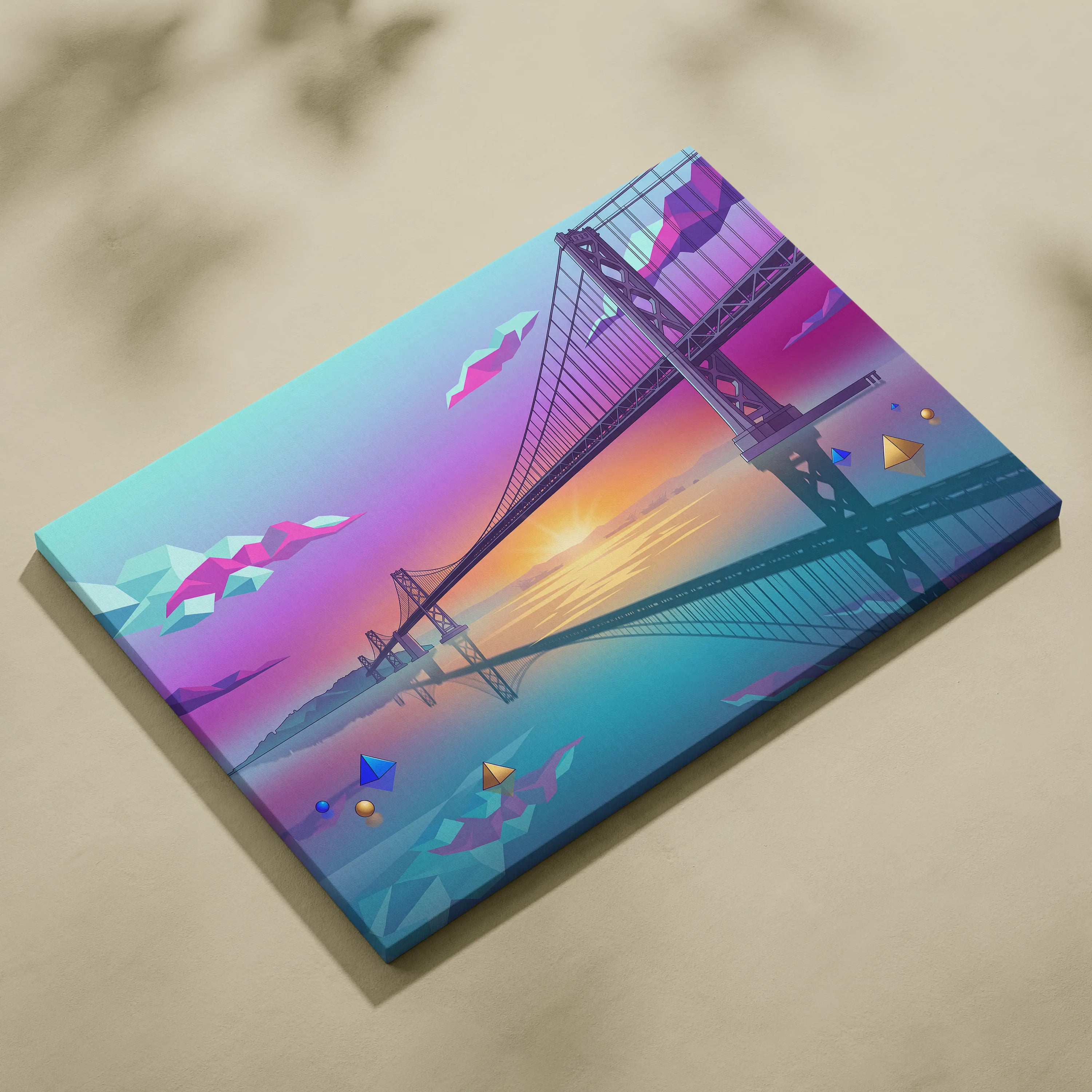 Neon Vaporwave Canvas Sunset - Vaporwave Landscape Blues Pink Turquoise Living Room Dreamy Nostalgic Neon Decor Canvas