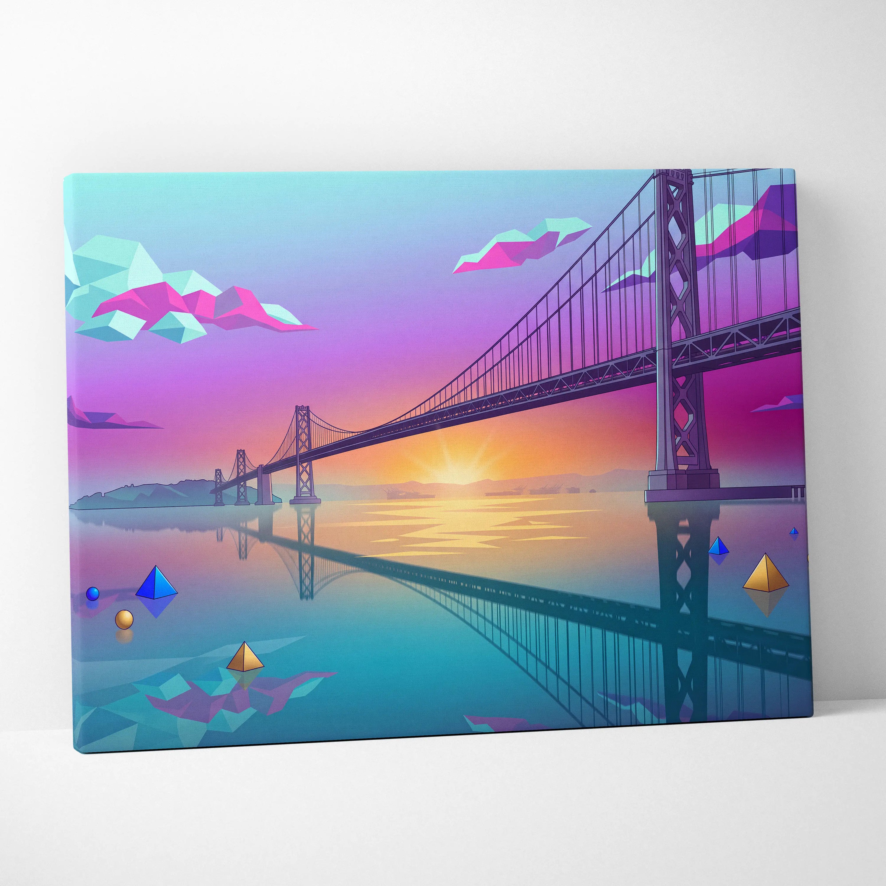 Neon Vaporwave Canvas Sunset - Vaporwave Landscape Blues Pink Turquoise Living Room Dreamy Nostalgic Neon Decor Canvas