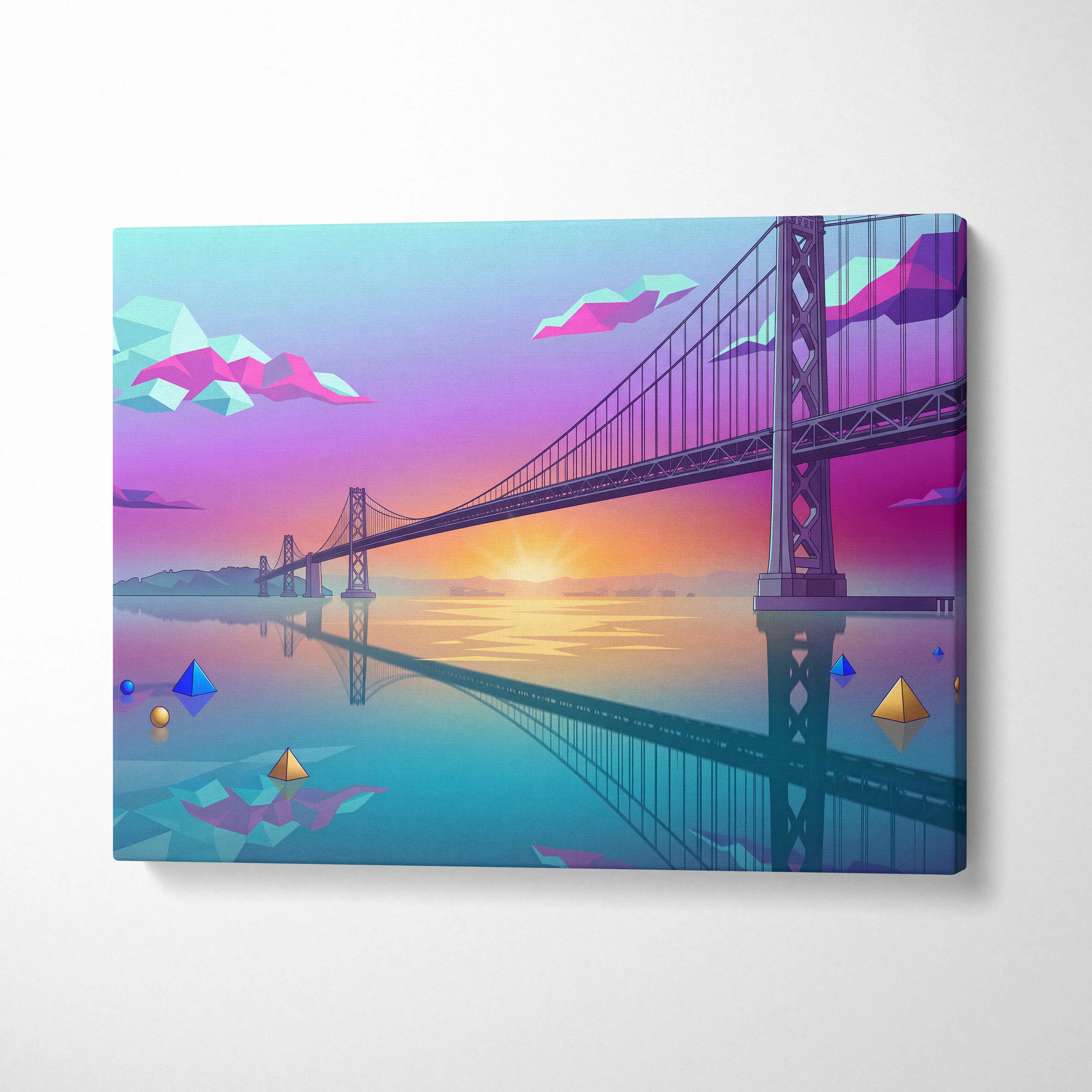 Neon Vaporwave Canvas Sunset - Vaporwave Landscape Blues Pink Turquoise Living Room Dreamy Nostalgic Neon Decor Canvas