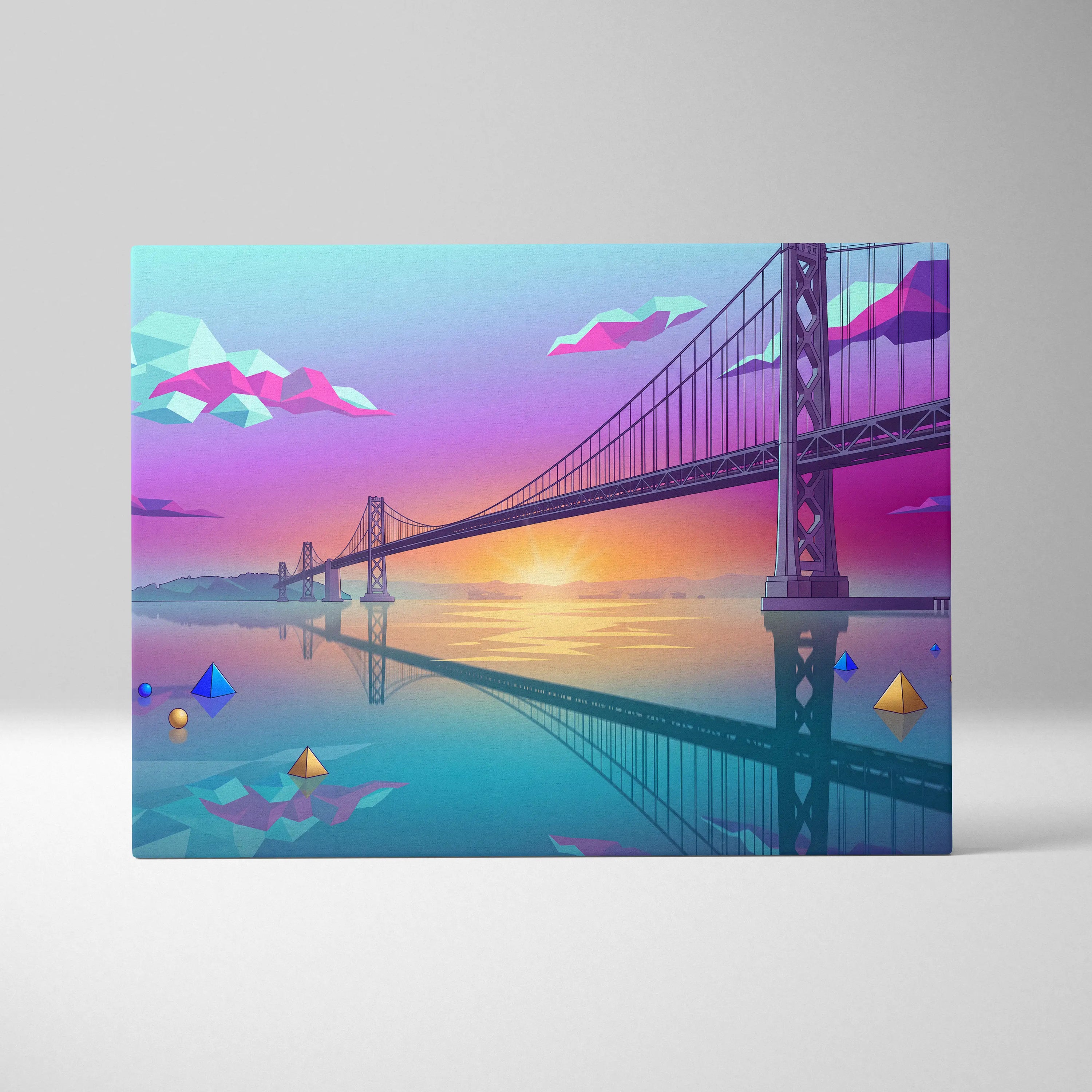 Neon Vaporwave Canvas Sunset - Vaporwave Landscape Blues Pink Turquoise Living Room Dreamy Nostalgic Neon Decor Canvas