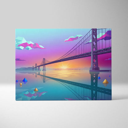 Neon Vaporwave Canvas Sunset - Vaporwave Landscape Blues Pink Turquoise Living Room Dreamy Nostalgic Neon Decor Canvas