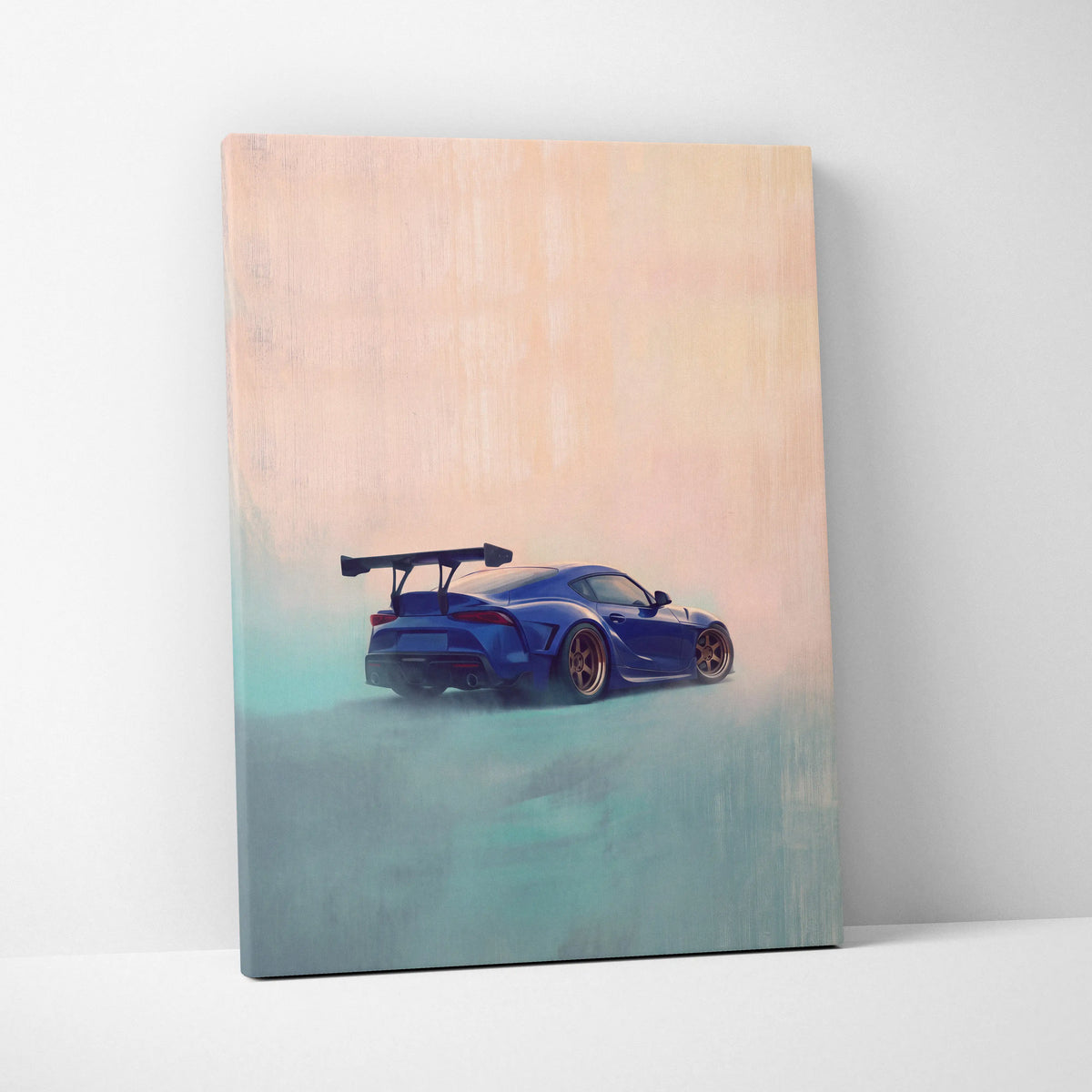 Toyota Supra Inspired Automotive Wall Art - Blue JDM Sports Car Canvas Print for Garage