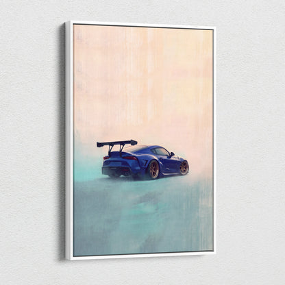 Toyota Supra Inspired Automotive Wall Art - Blue JDM Sports Car Canvas Print for Garage